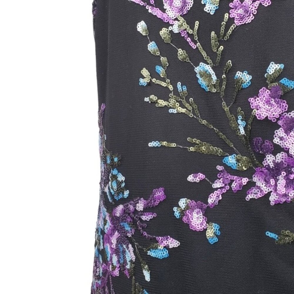 White House Black Market Black Purple Embellished Sequin Mini Shift Dress Size 4 - Picture 6 of 7